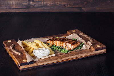 High angle view of food on table