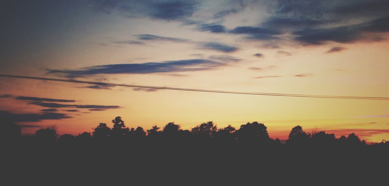 silhouette, sunset, sky, tranquility, scenics, tranquil scene, beauty in nature, tree, nature, orange color, cloud - sky, idyllic, cloud, landscape, growth, low angle view, outdoors, no people, dusk, outline