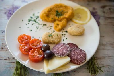 Close-up of breakfast in plate