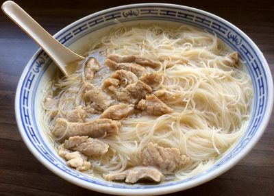 Close-up of soup in bowl on table