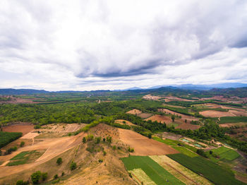 Scenic view of field against cloudy sky