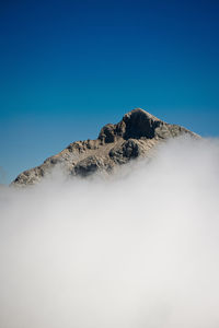 Low angle view of desert against clear blue sky