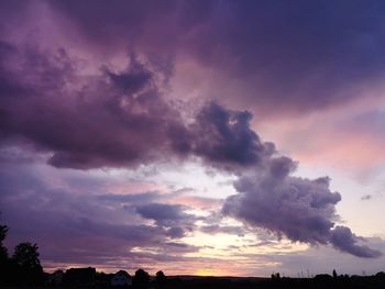 Low angle view of cloudy sky during sunset