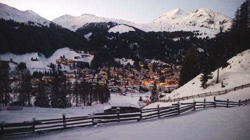 Scenic view of snow covered mountains