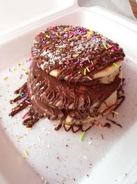 Close-up of chocolate cake in plate