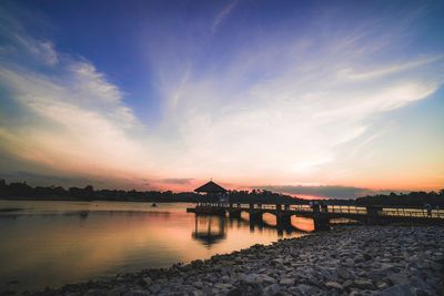 Scenic view of lake against sky during sunset