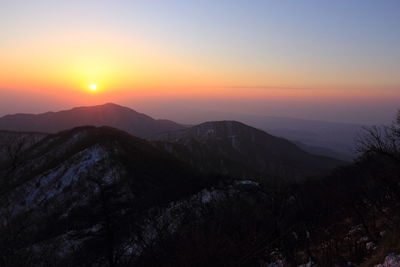 Scenic view of mountains at sunset