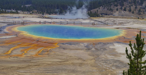 High angle view of geyser at yellowstone national park