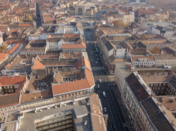 High angle view of buildings in city