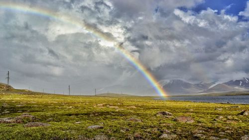 Scenic view of rainbow against sky