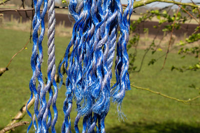 Close-up of fishing net on field