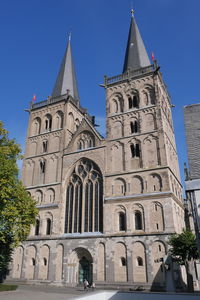 Low angle view of cathedral against clear sky in xanten