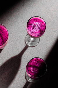 High angle view of drink in glass on table