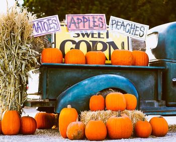 Pumpkins for sale at market stall