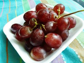 High angle view of fruits in bowl on table