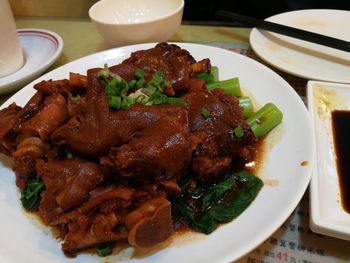 High angle view of food in plate on table