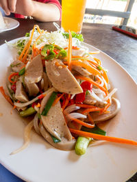 High angle view of salad in plate on table