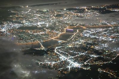 Aerial view of city at night