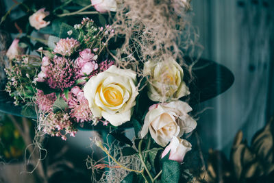 High angle view of rose bouquet