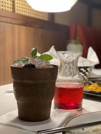 Close-up of drink served on table