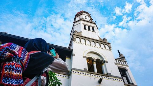 Low angle view of traditional building against sky