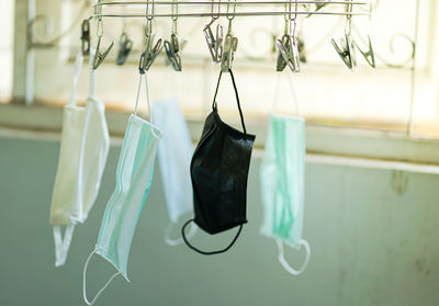 Close-up of clothes drying on clothesline