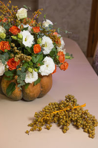 High angle view of flowers on table