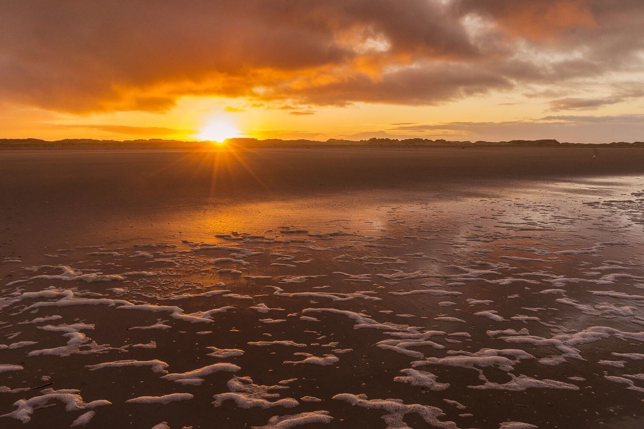 SCENIC VIEW OF SEA AGAINST ORANGE SKY