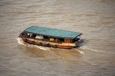 High angle view of ship in water