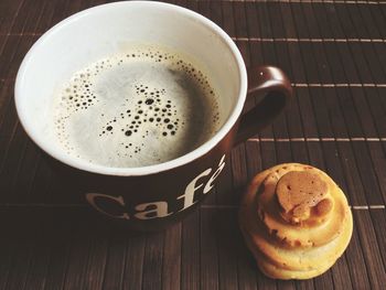 Directly above shot of coffee cup on table