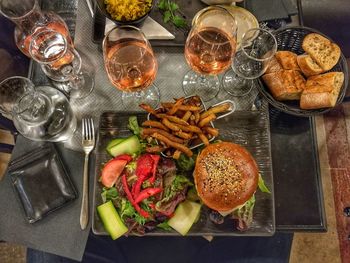 High angle view of food on table