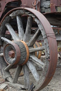 Close-up of wheel on wood