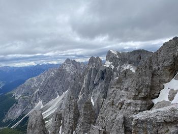 Scenic view of mountains against cloudy sky