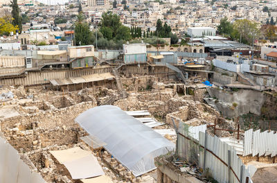 High angle view of buildings in city