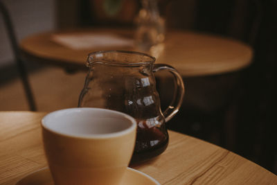 Close-up of coffee cup on table