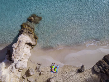 High angle view of rocks on beach