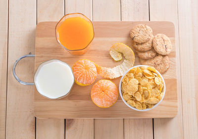 High angle view of breakfast on table