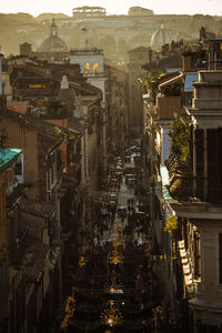 High angle view of buildings in city