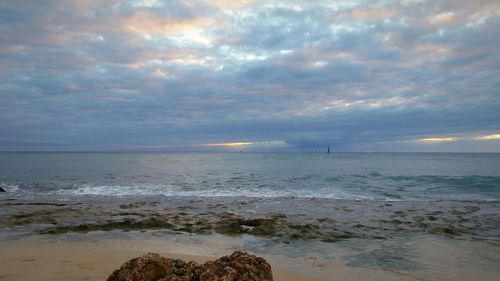 Scenic view of sea against cloudy sky