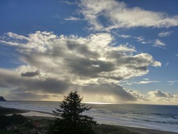 Scenic view of sea against cloudy sky