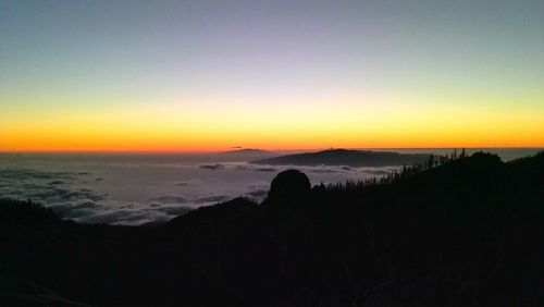 Scenic view of sunset over mountain