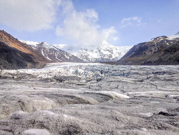 Scenic view of snowcapped mountains against sky