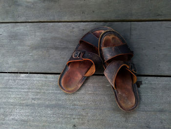 High angle view of sandals on table
