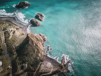 High angle view of rocks on beach