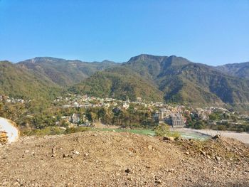 Scenic view of mountains against clear sky