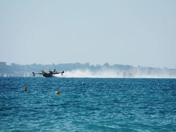 Scenic view of sea against clear sky