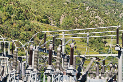 High angle view of metal bridge amidst trees