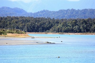 Scenic view of sea and mountains