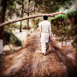 Rear view of woman in forest