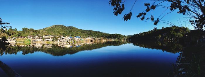 Scenic view of lake and trees against clear sky